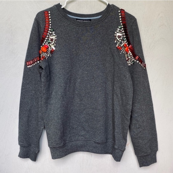 Hemant & Nandita Anthropologie Gray Embellished Sweatshirt | Crystal-Embroidered - Picture 1 of 6